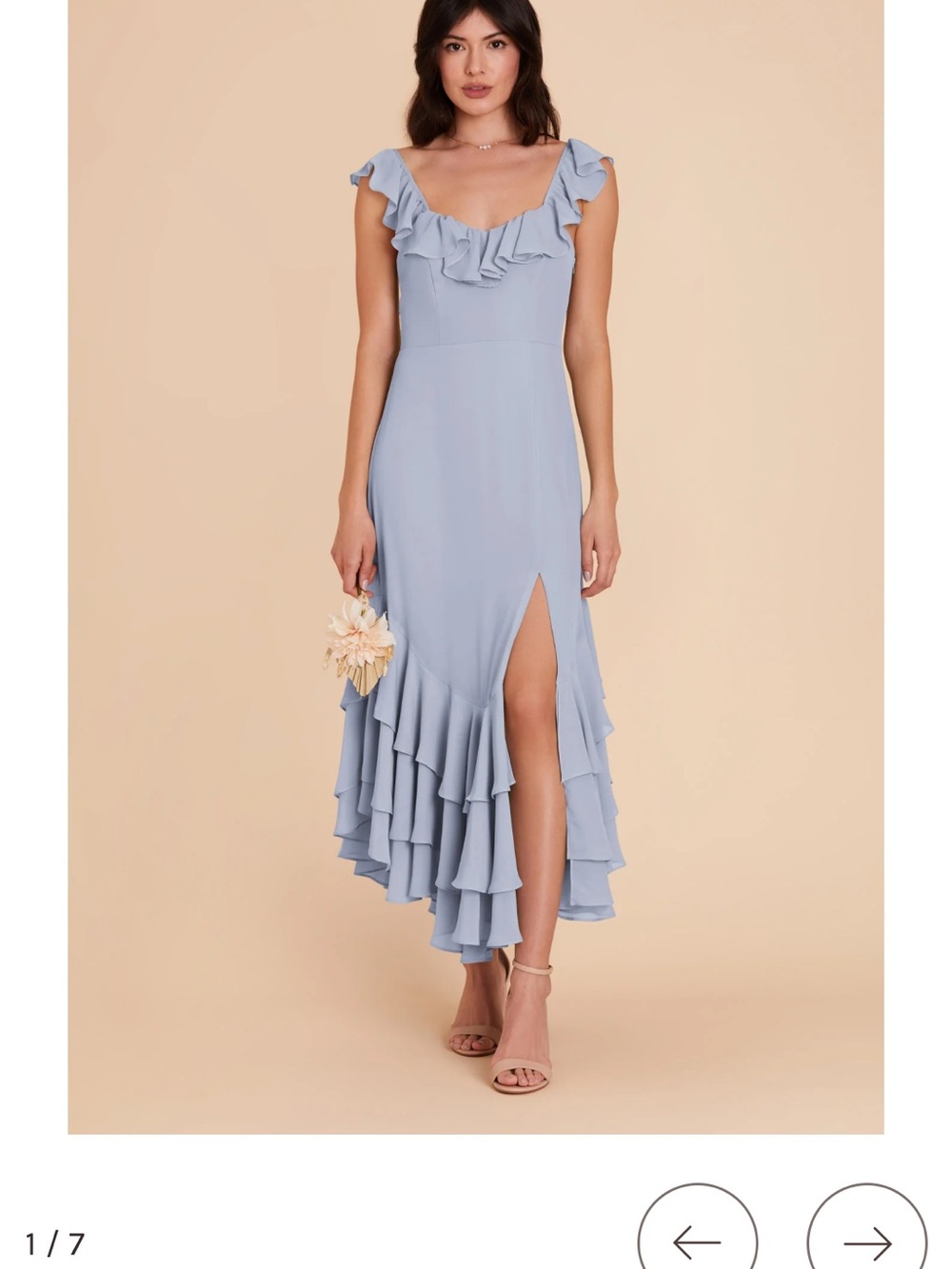 Birdy Grey Ruffle High-Low Dress in Light Blue Chiffon